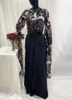 Crepe Black Reception Wear Sequins Work Readymade Indo Western